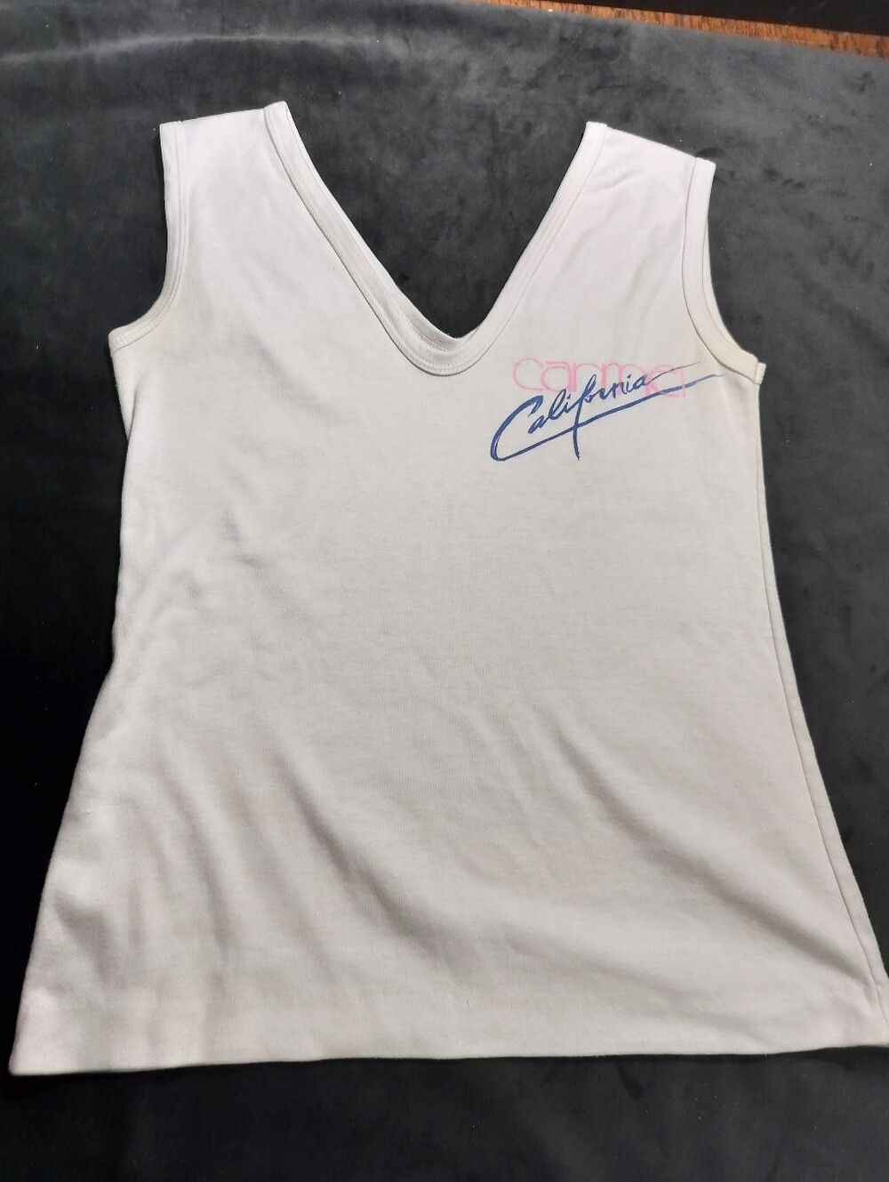 Vintage 80s Casual Carmel, California V-Neck Tank Top Made In USA White Small/XS